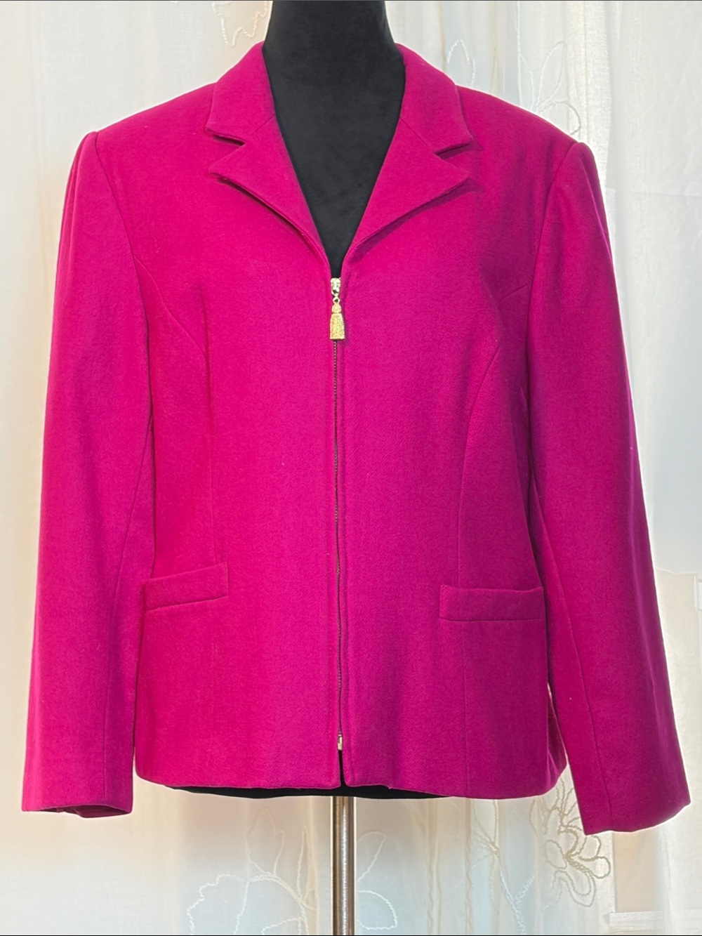 Vintage Casablanca Petites Women's Fuchsia Wool Zip-Front Blazer Jacket 14P